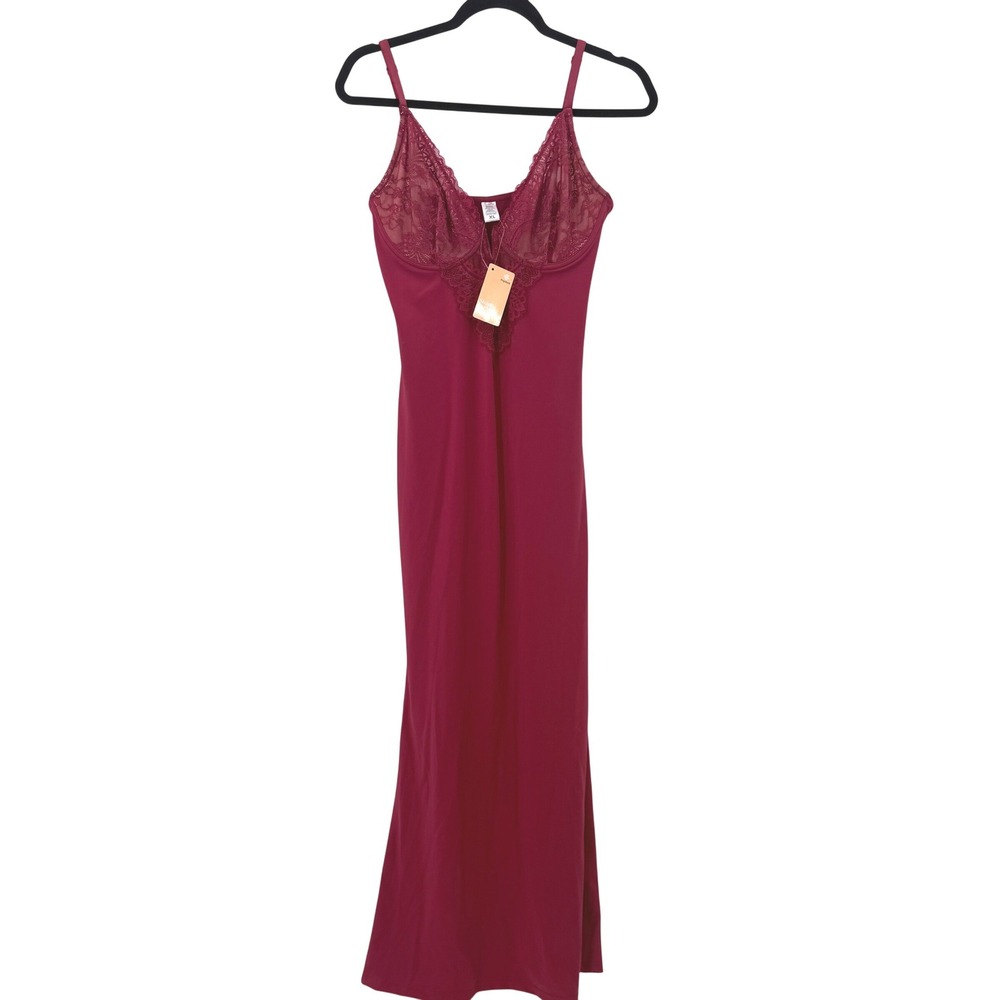 Popilush Built-In Shapewear Lace Maxi Slip‎ Dress Burgundy XL NWT Sculpting